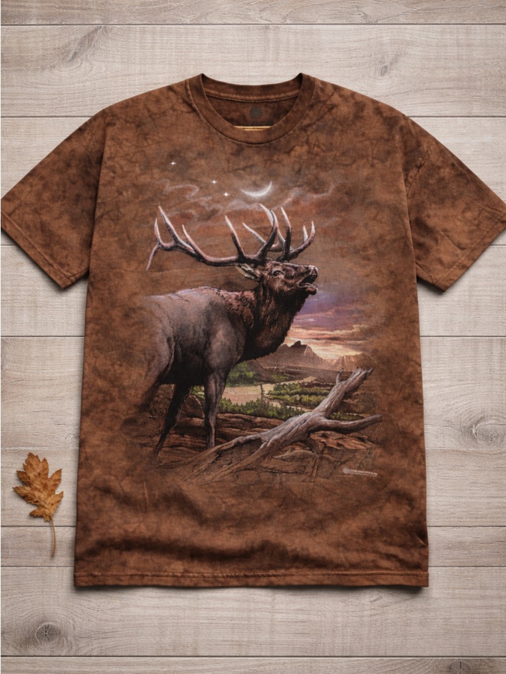 The Mountain Elk Graphic T‎ Shirt Men's XL Brown Tie Dye Wildlife Nature Tee